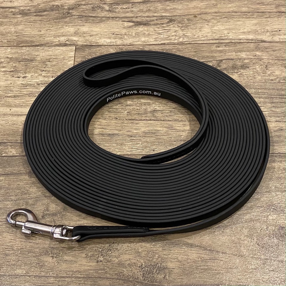 10m Black Biothane Long Lead - Small Stainless Steel Snap